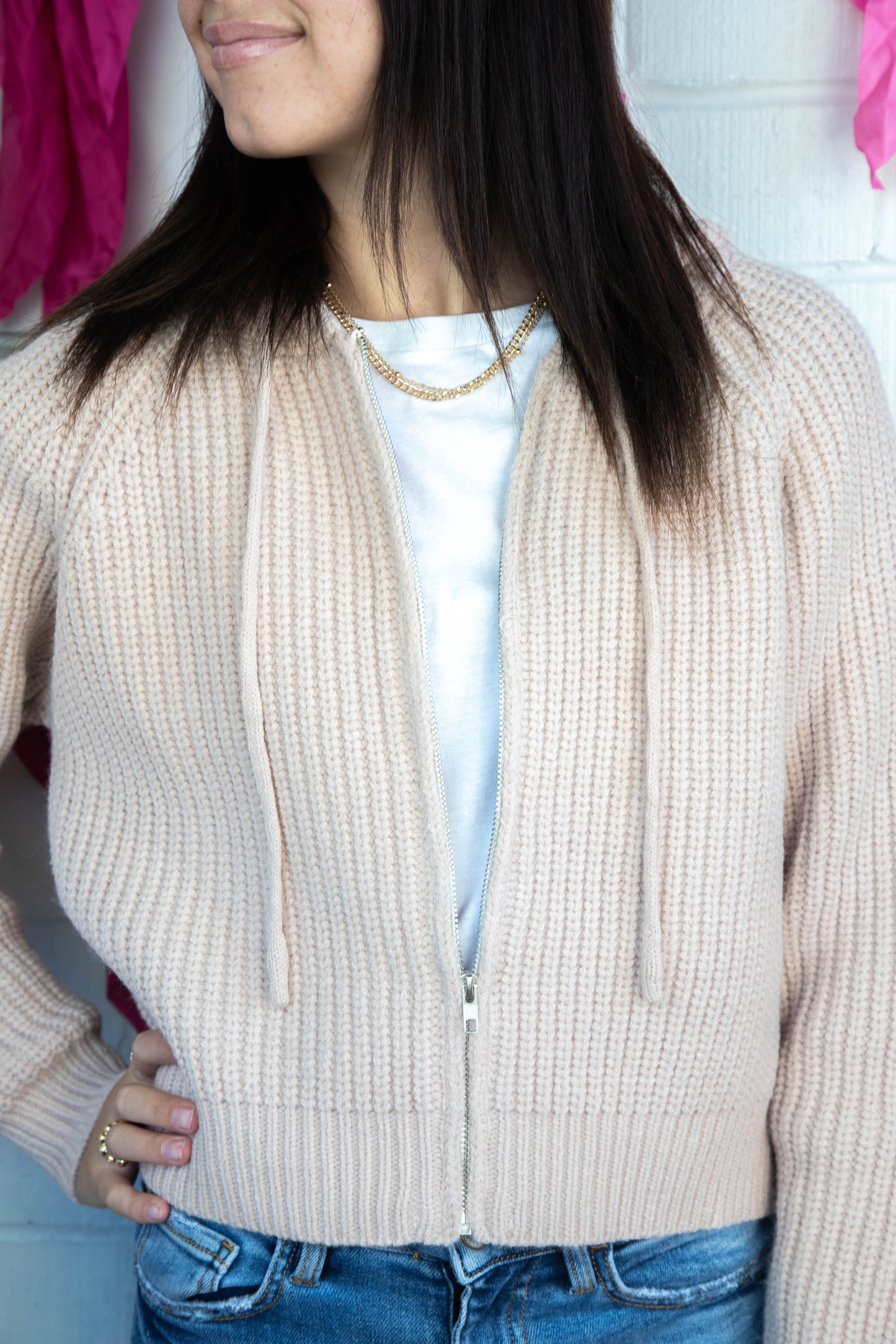  Repair Zip Up Knit Sweater, Blush | Sadie & Sage