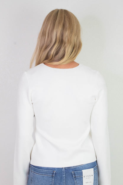  Guerline V-Neck Cardigan, Winter White | RD Style