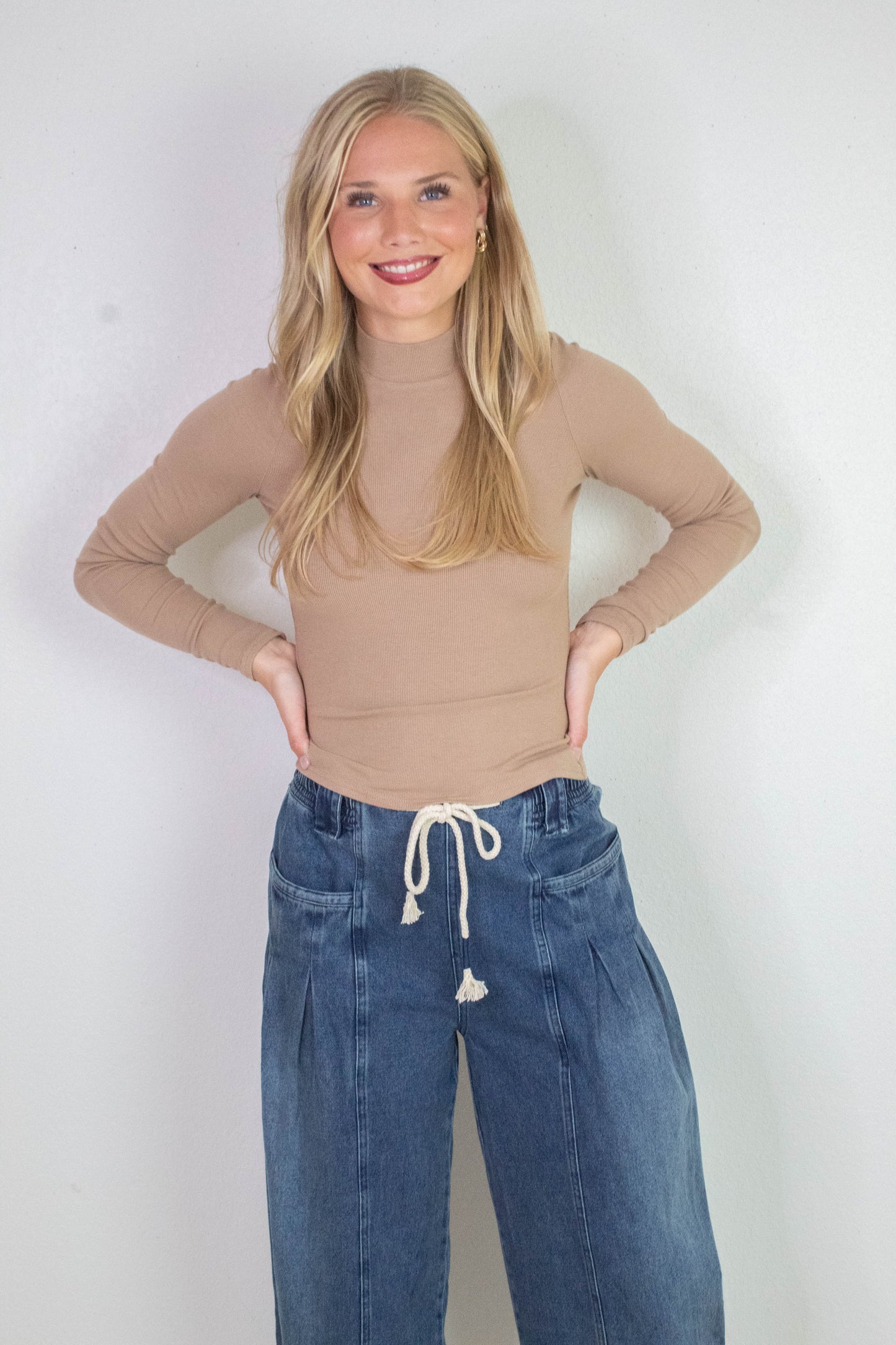  Ronan Mock Neck Top, Oak | Sadie & Sage