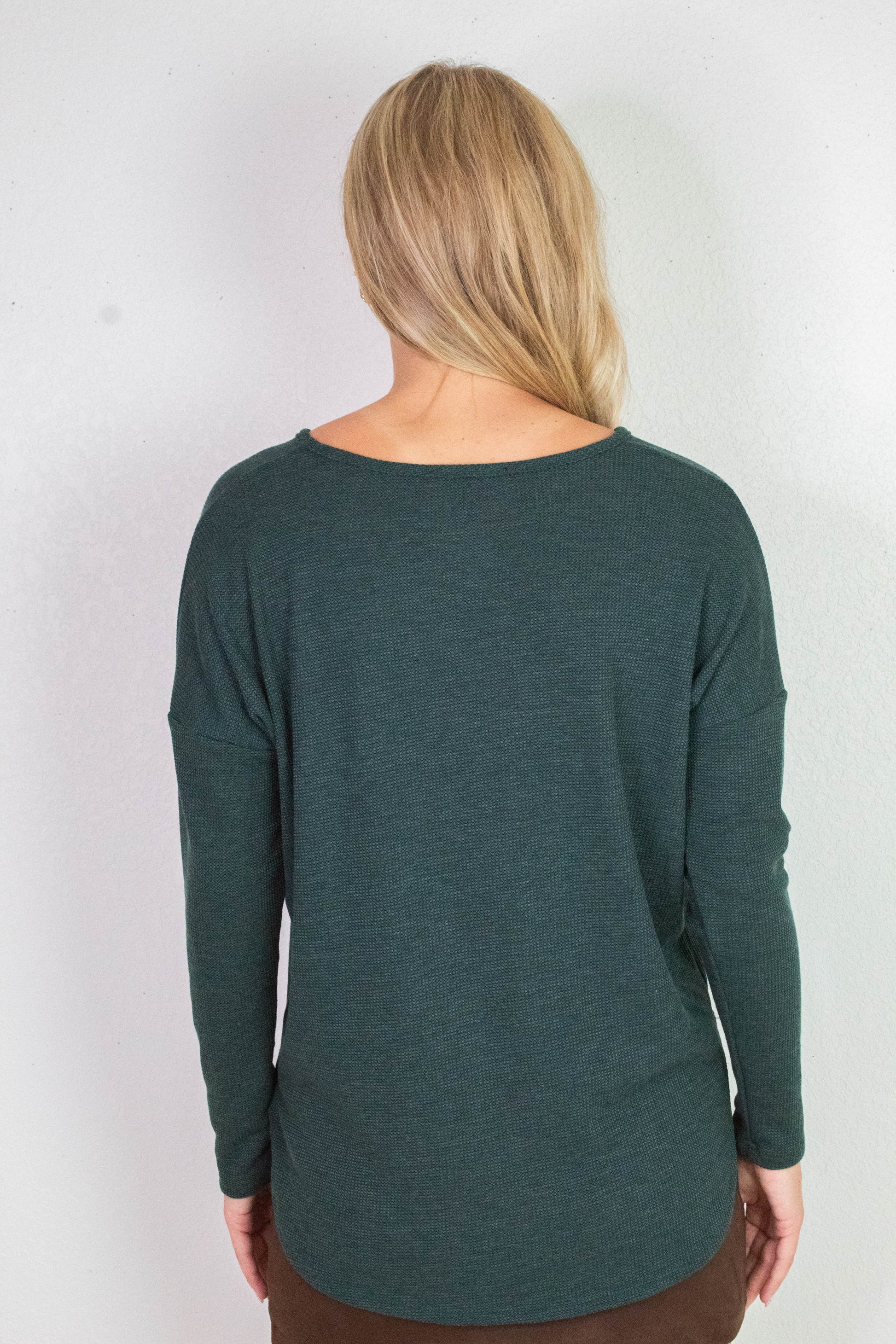  Gabrielle Round Hem Thermal Top, Hunter Green