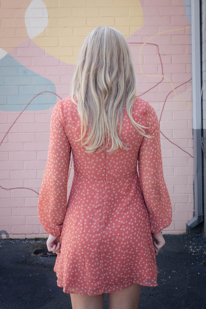  Suri Ditsy Floral Mini Dress, Orange Floral