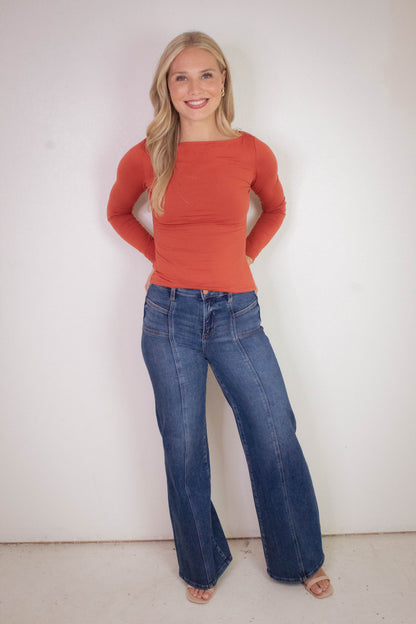  Reeve Boatneck Knit Top, Rust