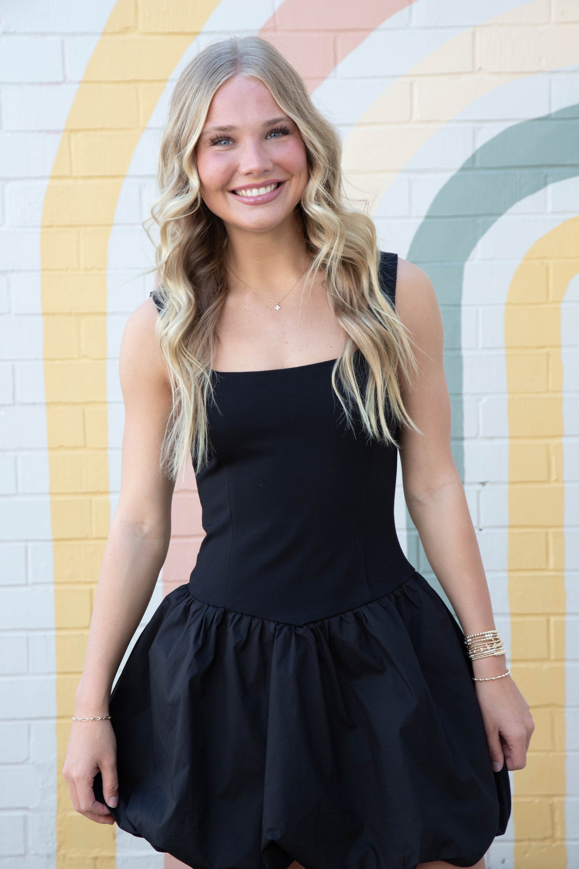  Rosie Bubble Hem Drop Waist Dress, Black
