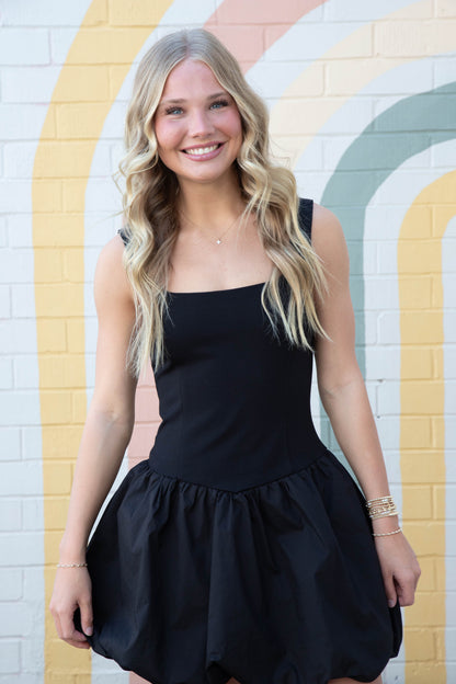  Rosie Bubble Hem Drop Waist Dress, Black
