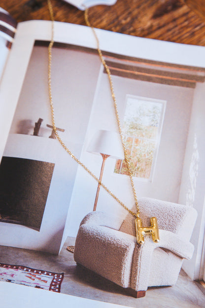  Bubble Shape Initial Necklace, Gold