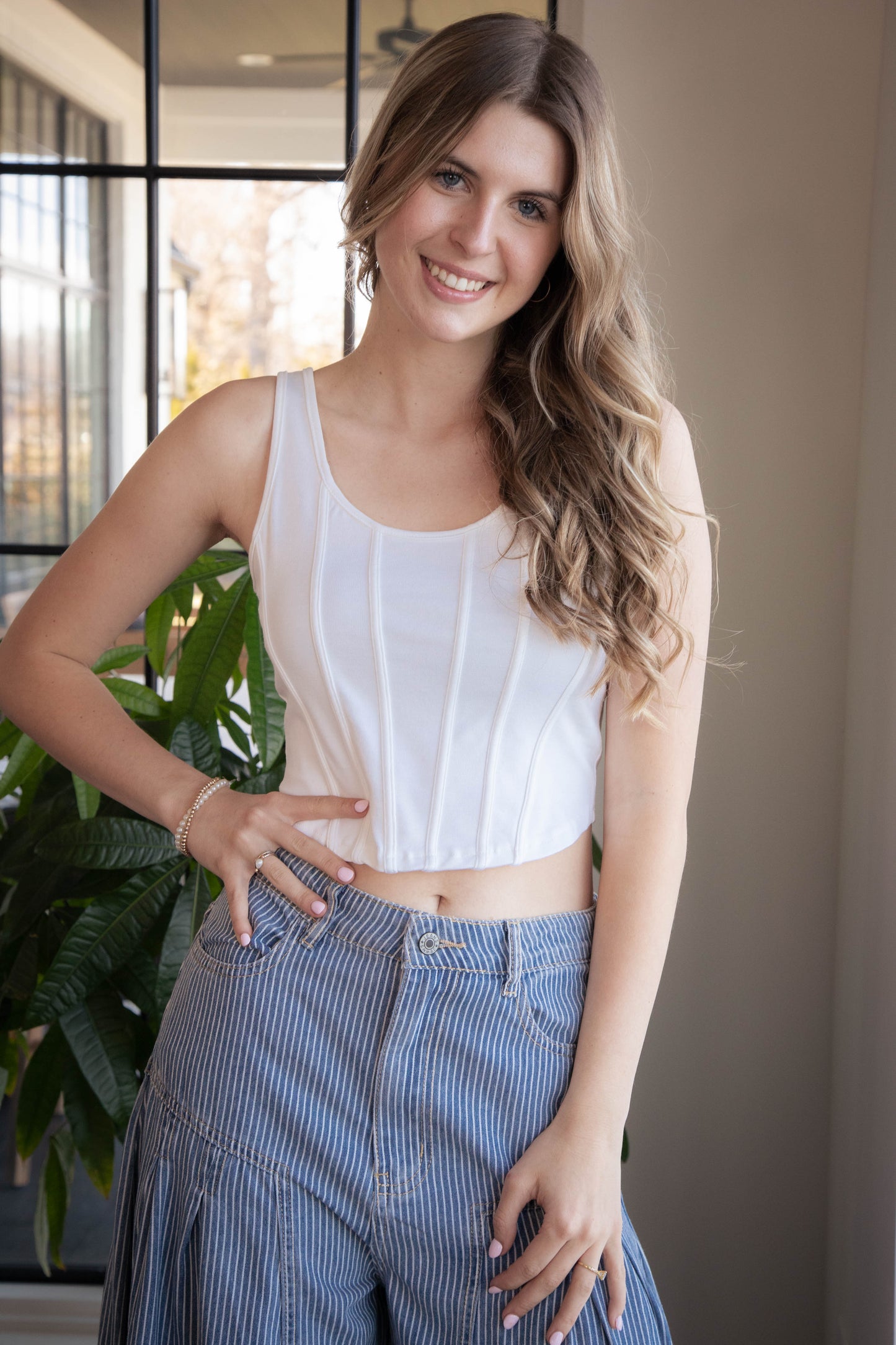  Kaila Line Detail Top, Off White
