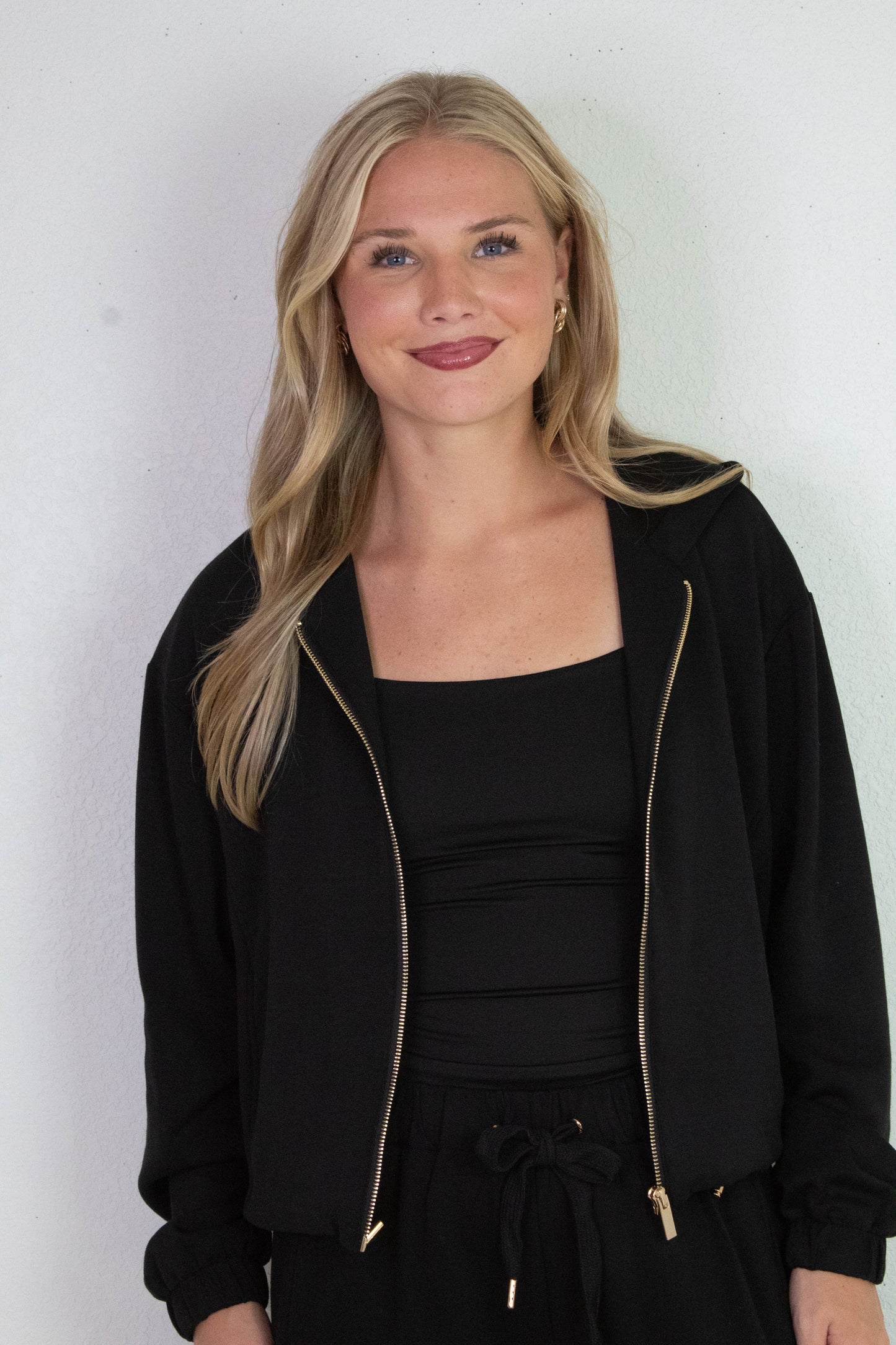  Nora Drawstring Hem Hoodie, Black