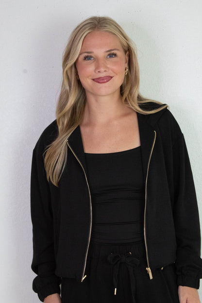  Nora Drawstring Hem Hoodie, Black