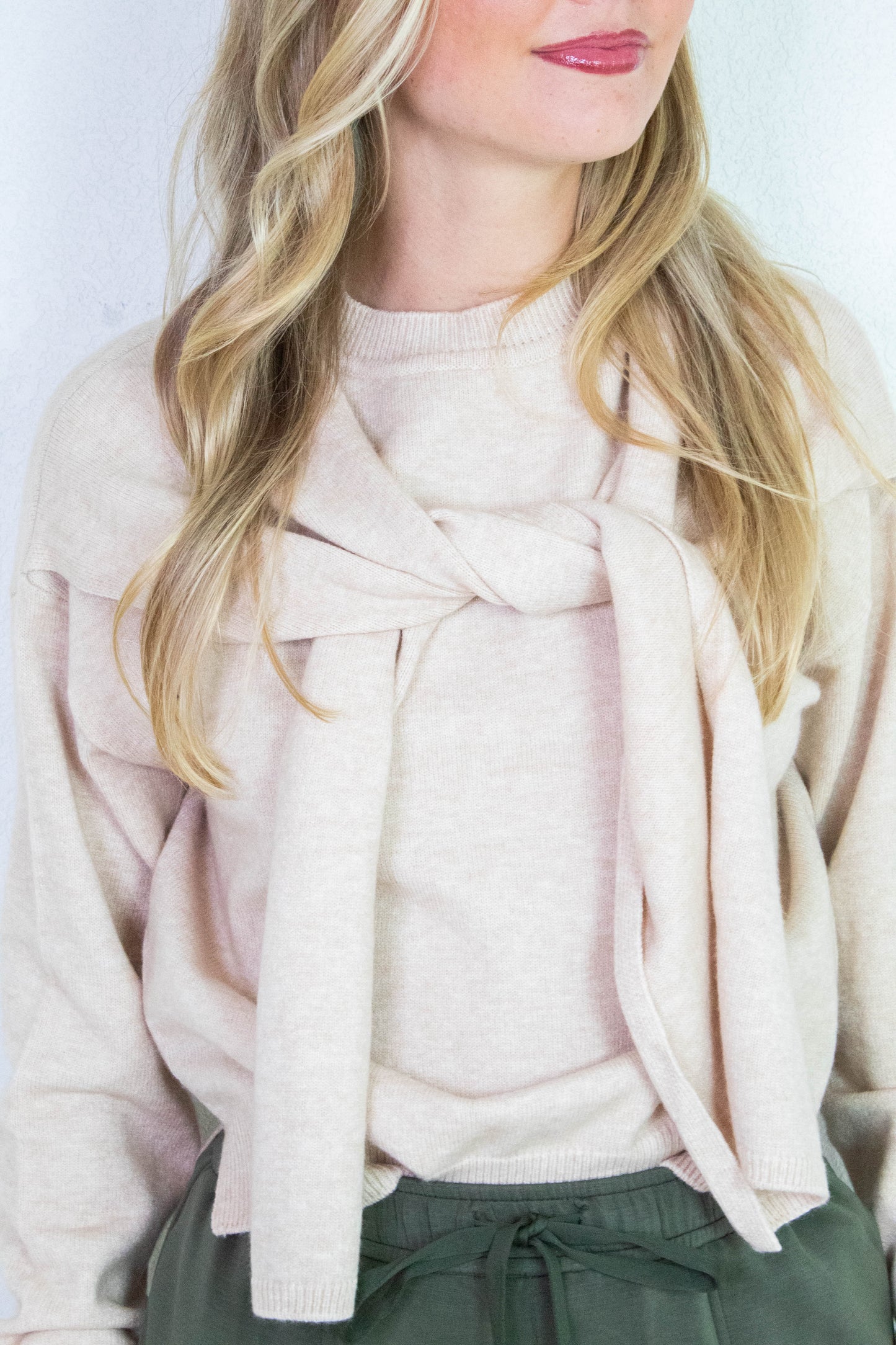  Gloria Scarf Detail Sweater, Light Beige