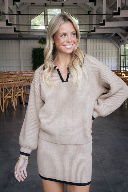  Lianna Knit Sweater Mini Skirt, Light Mocha