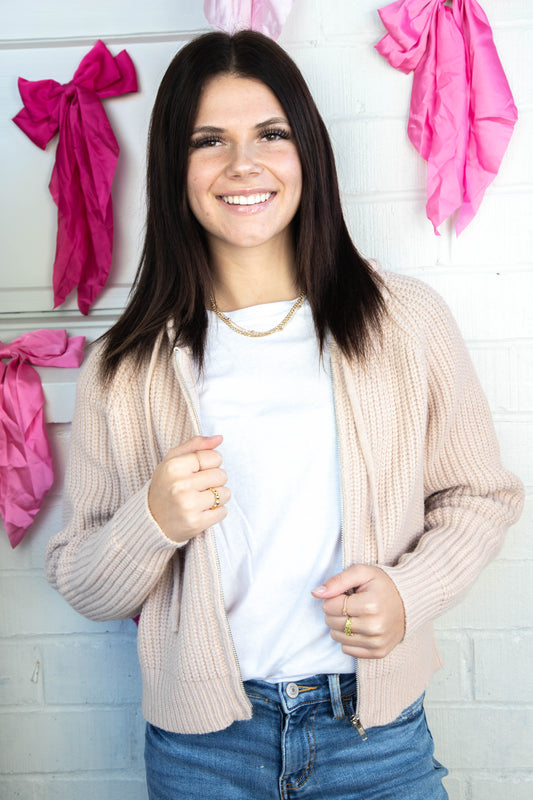  Repair Zip Up Knit Sweater, Blush | Sadie & Sage