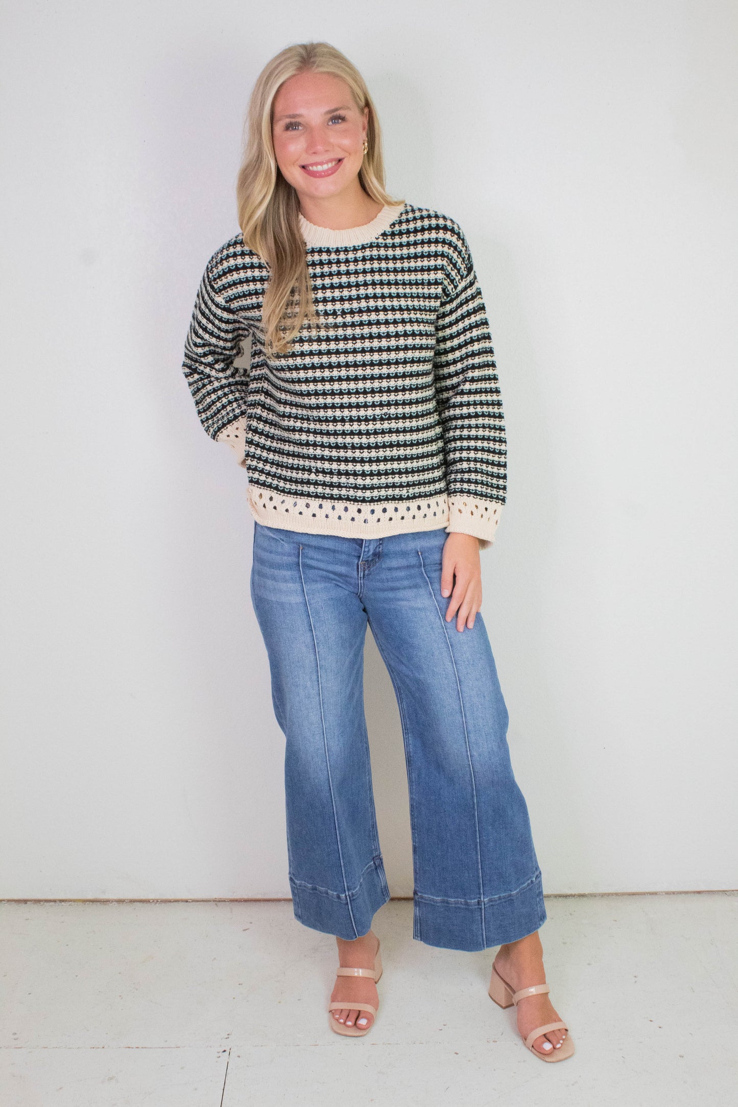  Samantha Contrast Trim Sweater, Black Multi | Sadie & Sage