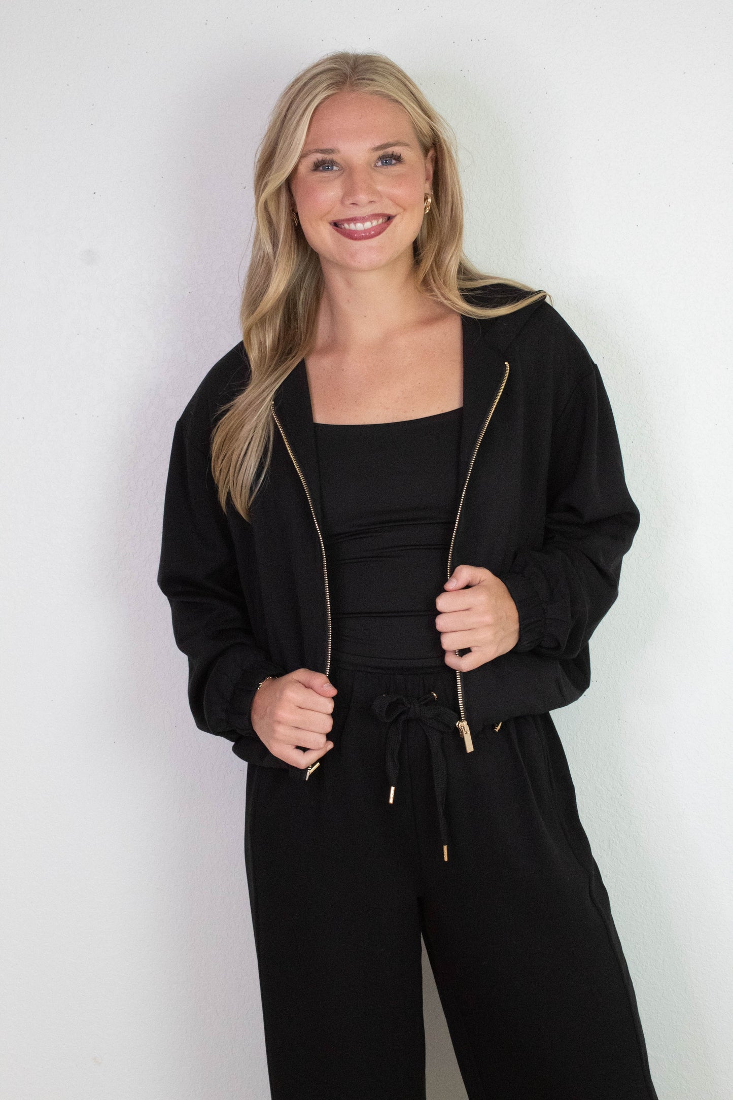  Nora Drawstring Hem Hoodie, Black