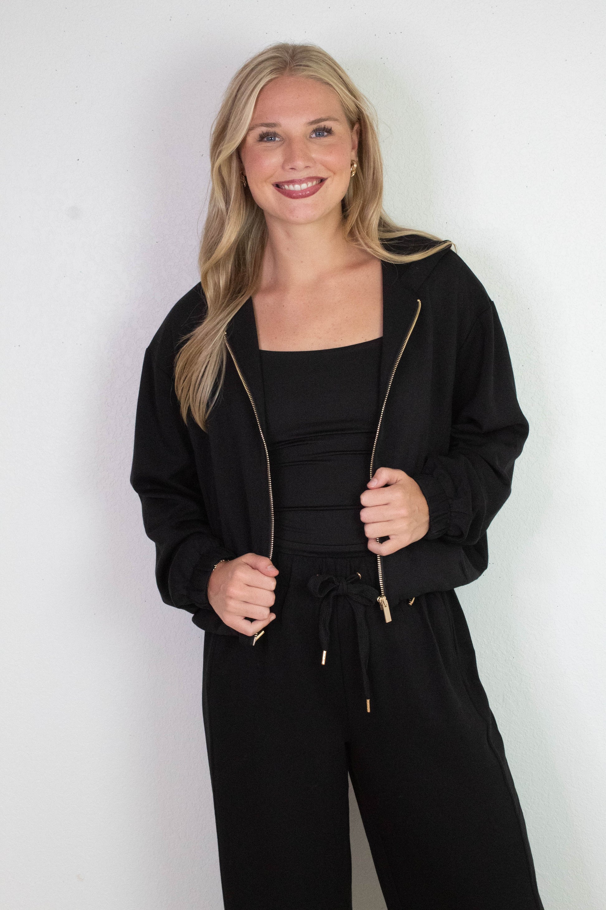  Nora Drawstring Hem Hoodie, Black