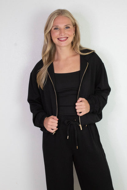  Nora Drawstring Hem Hoodie, Black