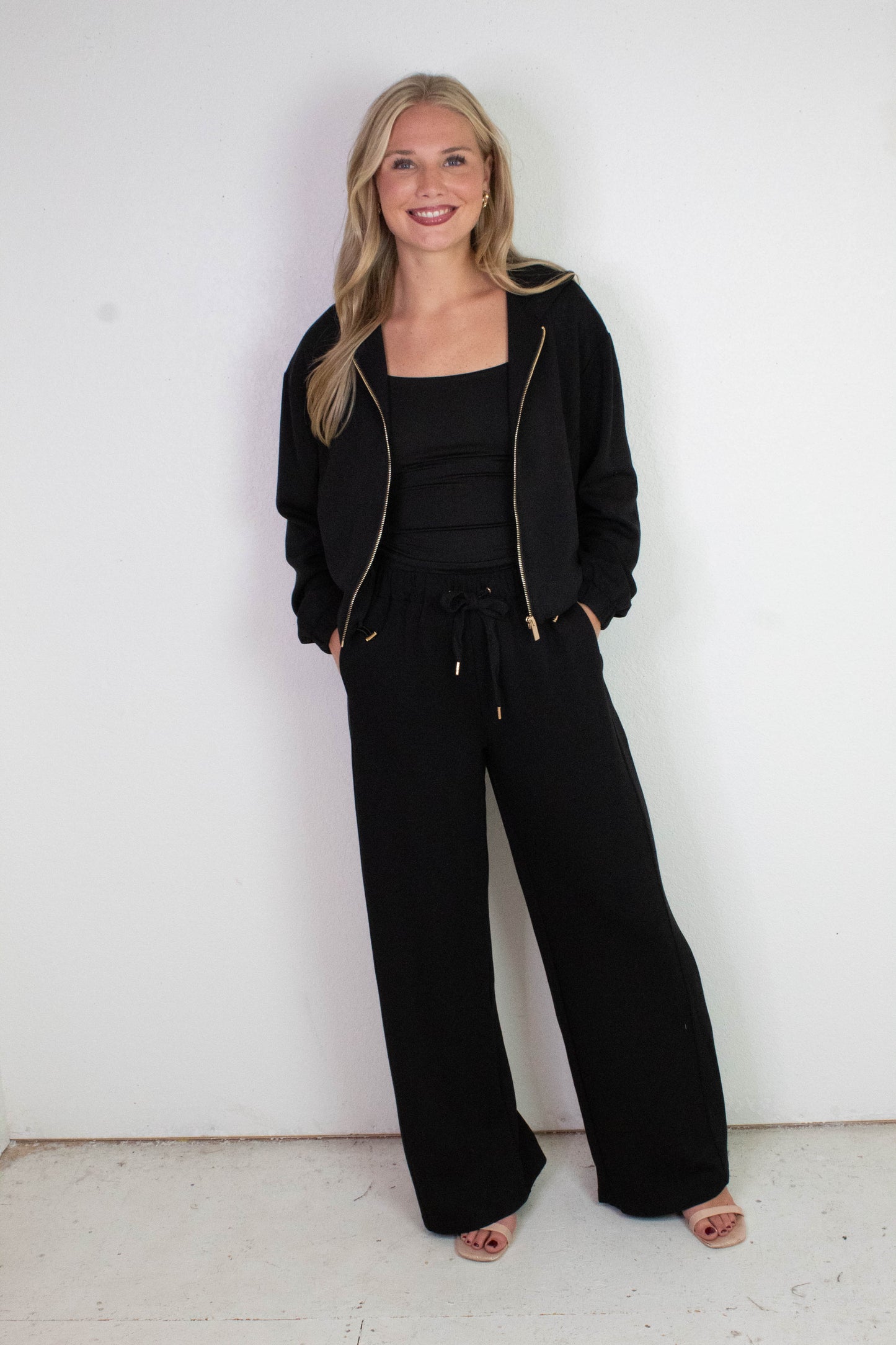  Nora Drawstring Hem Hoodie, Black