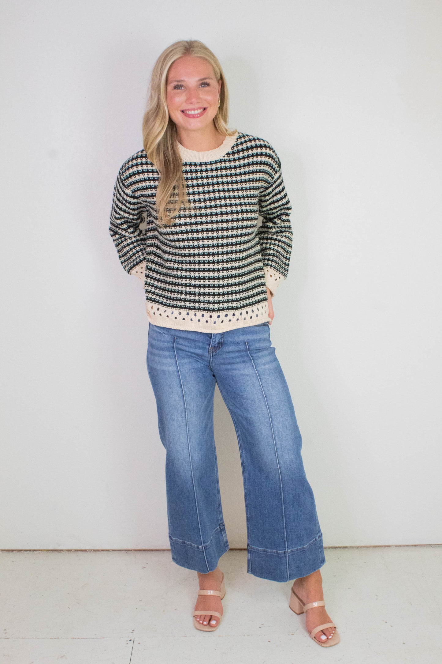  Samantha Contrast Trim Sweater, Black Multi | Sadie & Sage