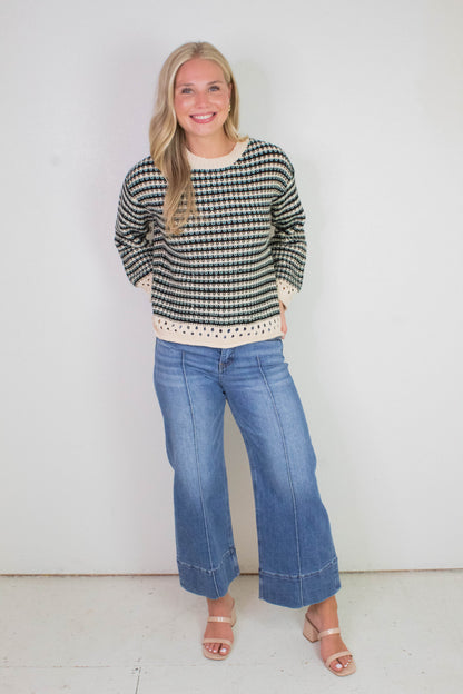  Samantha Contrast Trim Sweater, Black Multi | Sadie & Sage