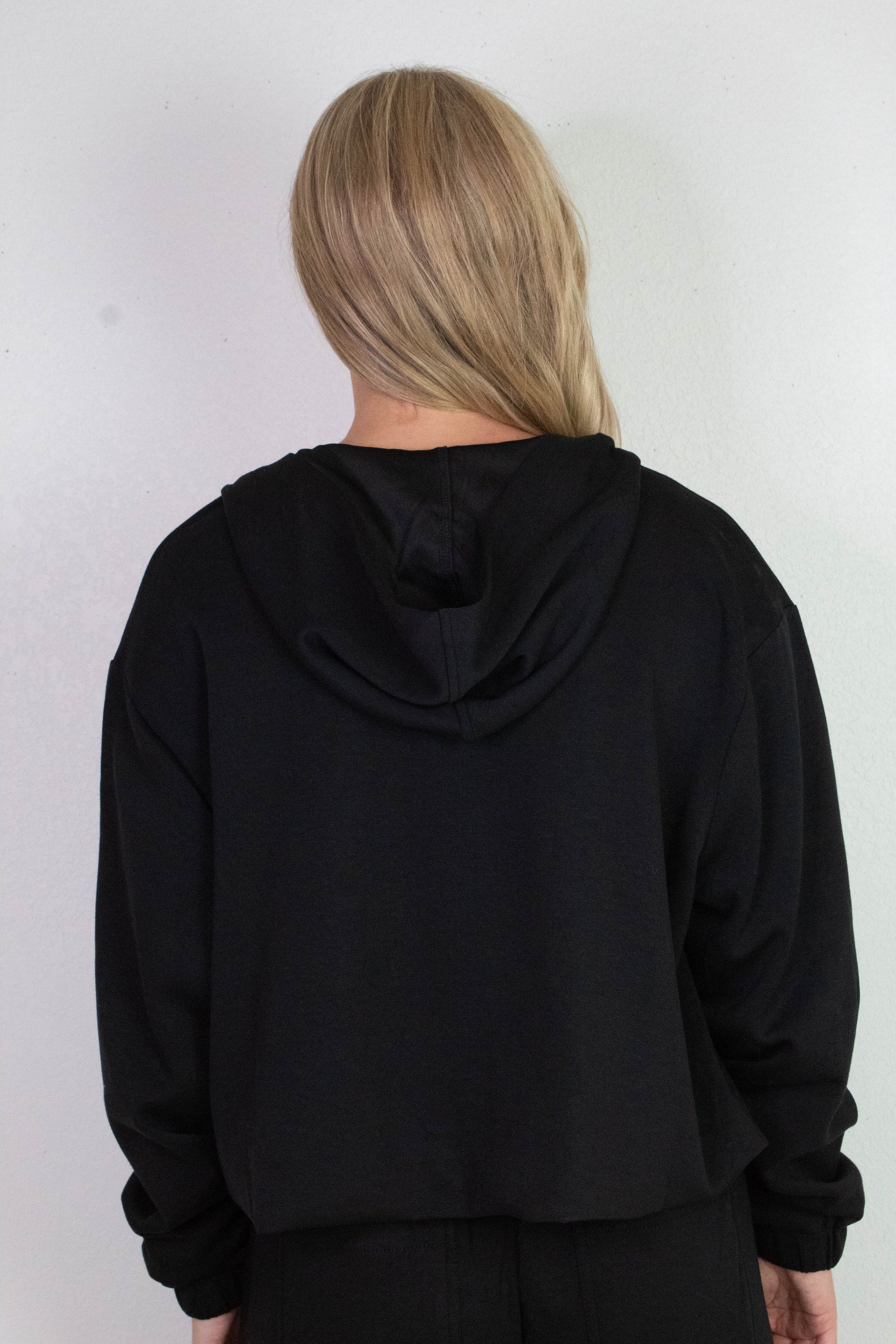  Nora Drawstring Hem Hoodie, Black
