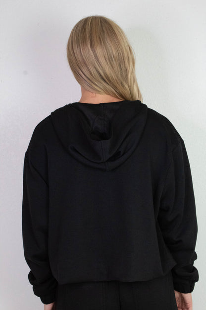  Nora Drawstring Hem Hoodie, Black