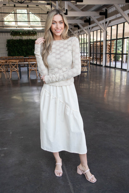  Emory Poplin Midi Skirt, Natural