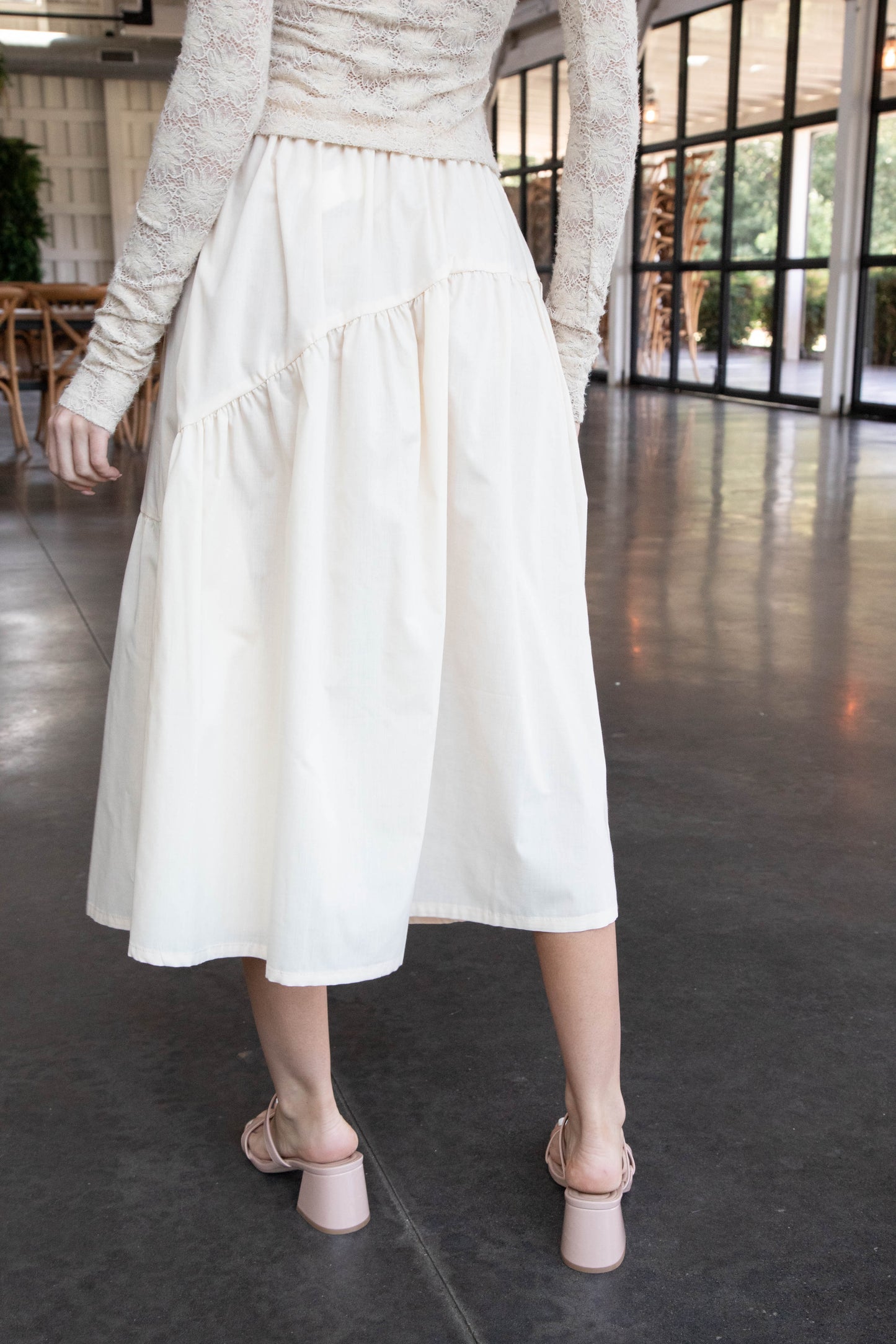  Emory Poplin Midi Skirt, Natural