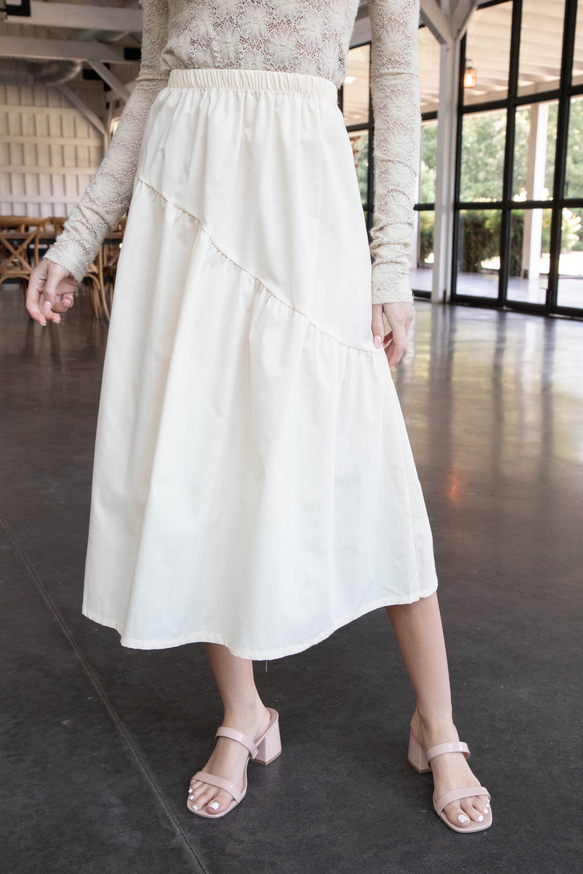  Emory Poplin Midi Skirt, Natural