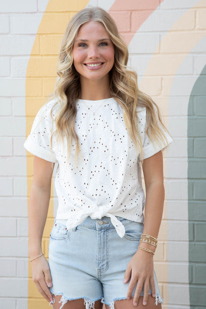  All Day Eyelet Tee, Bleached White | Sanctuary