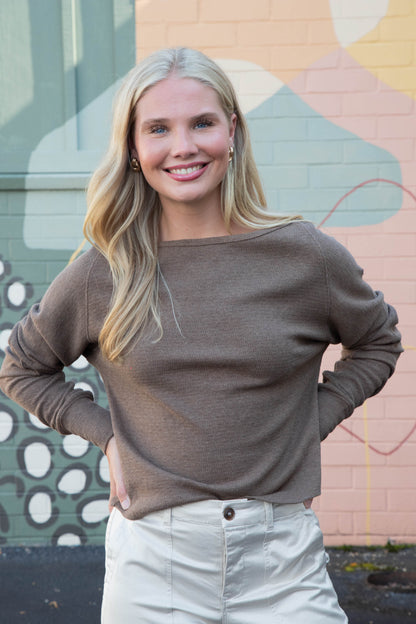  Jess Boat Neck Top, Coco Brown Heather | Free People