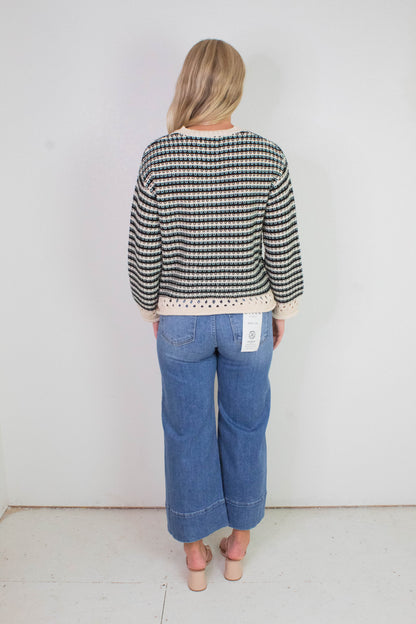  Samantha Contrast Trim Sweater, Black Multi | Sadie & Sage