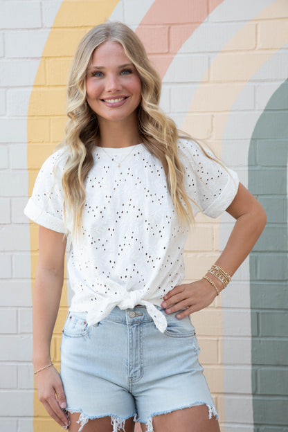  All Day Eyelet Tee, Bleached White | Sanctuary