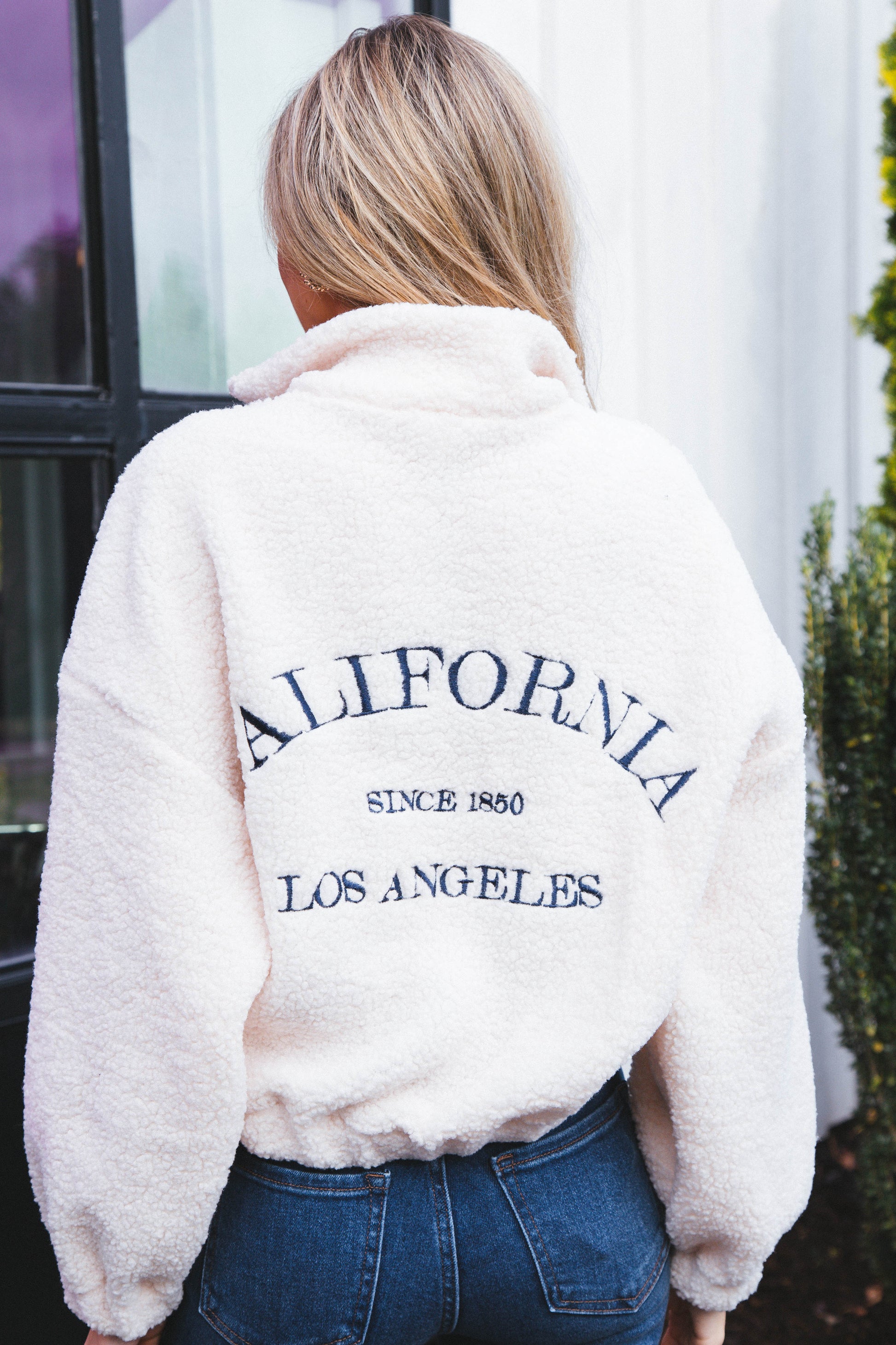  California Embroidered Quarter Zip Fleece, Cream