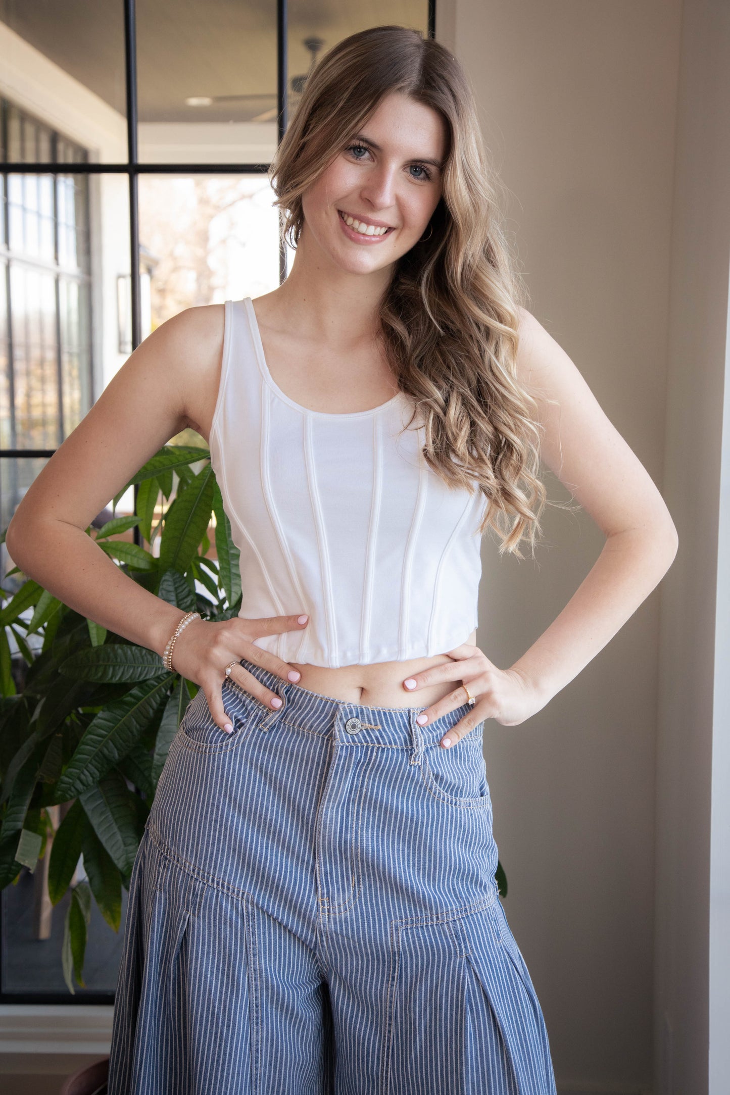  Kaila Line Detail Top, Off White