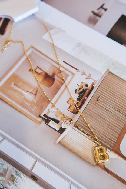  Bubble Shape Initial Necklace, Gold