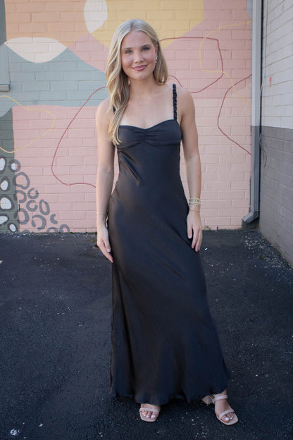  Lana Sweetheart Neck Satin Maxi Dress, Black