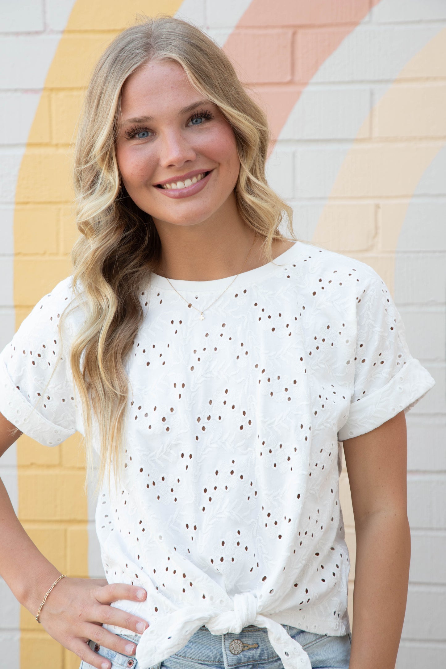  All Day Eyelet Tee, Bleached White | Sanctuary