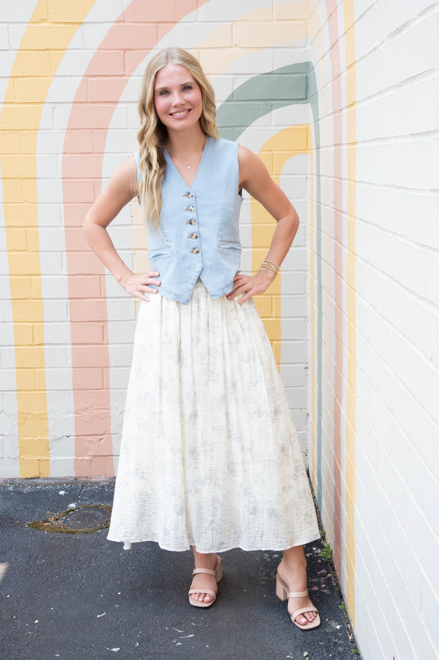  Elliana Denim Button Down Vest, Light Denim