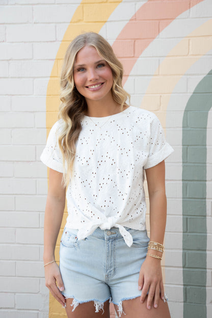 All Day Eyelet Tee, Bleached White | Sanctuary