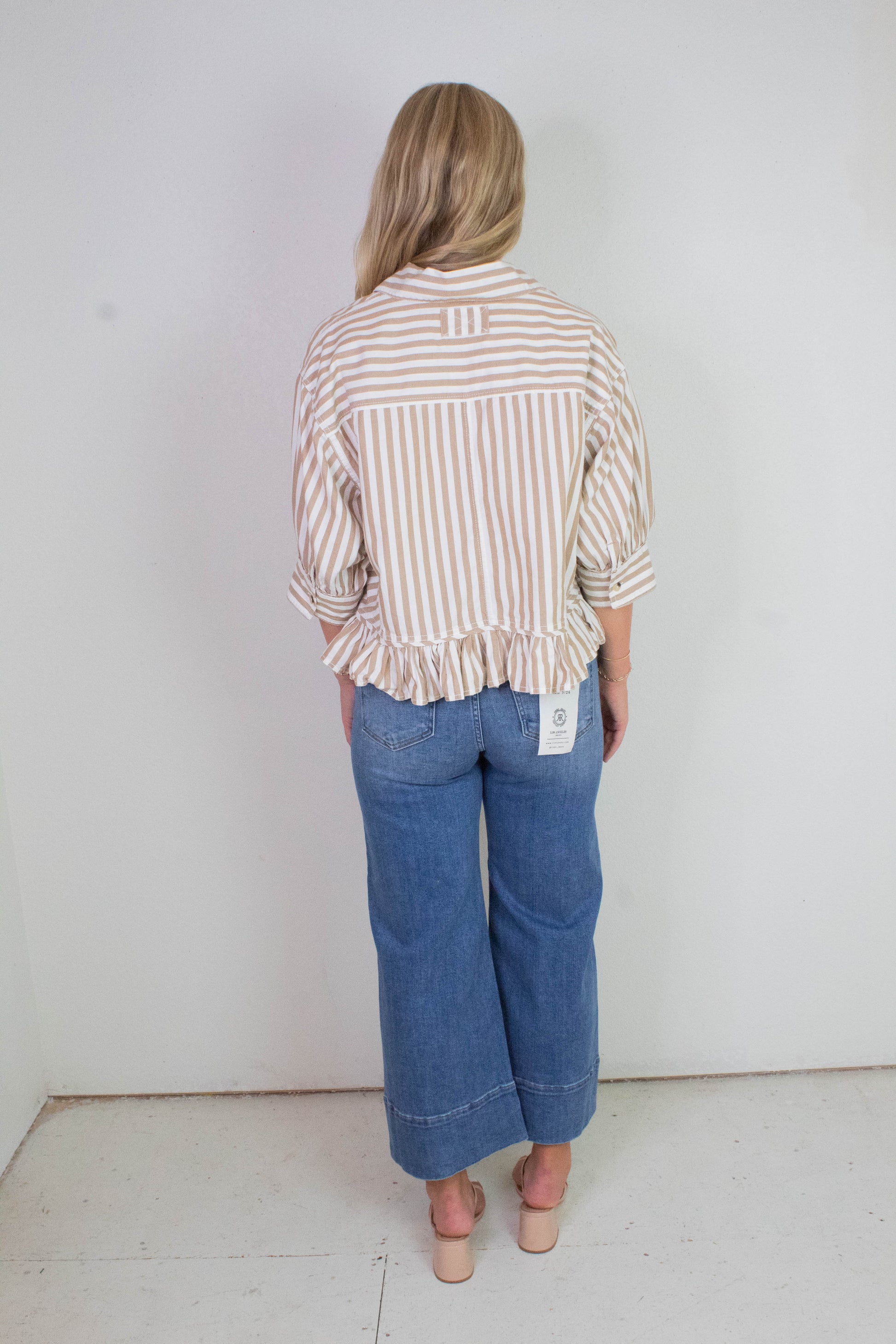  Bailey Stripe Ruffle Hem Shirt, Neutral Combo | Free People