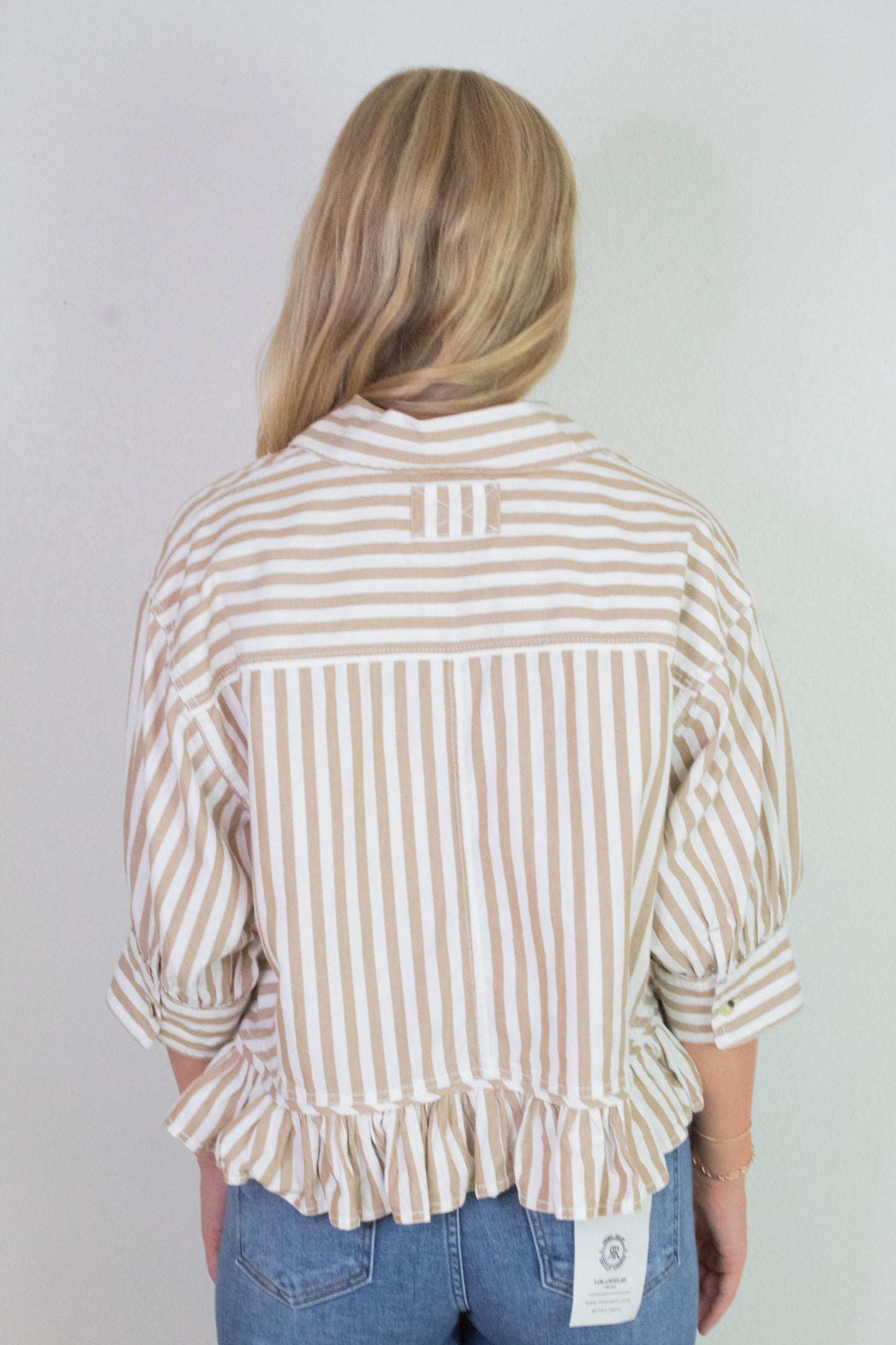  Bailey Stripe Ruffle Hem Shirt, Neutral Combo | Free People