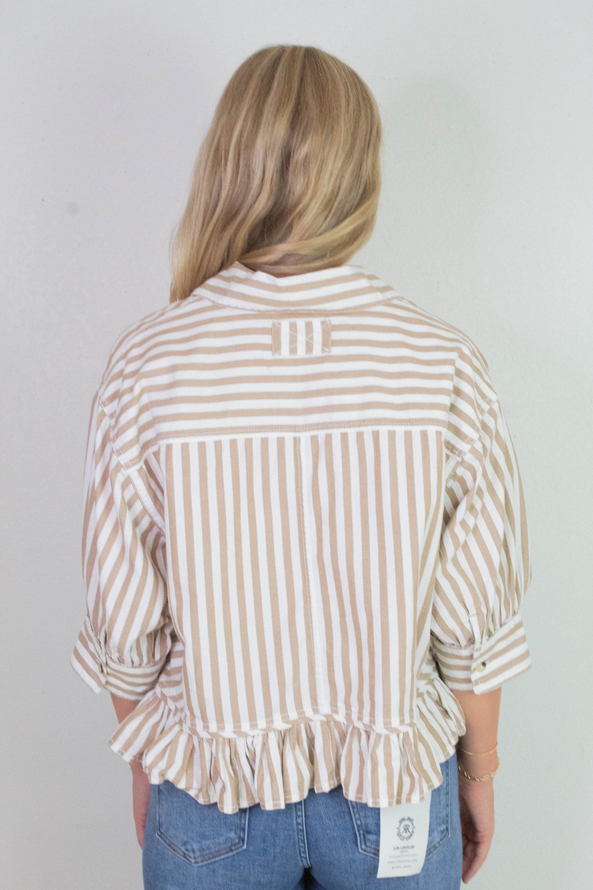  Bailey Stripe Ruffle Hem Shirt, Neutral Combo | Free People