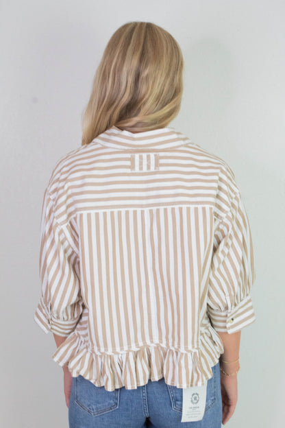  Bailey Stripe Ruffle Hem Shirt, Neutral Combo | Free People