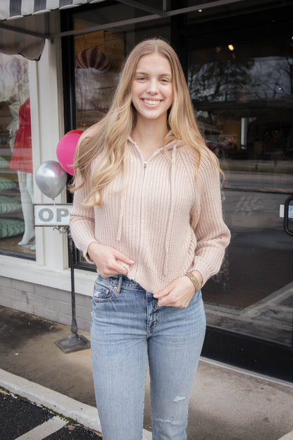  Repair Zip Up Knit Sweater, Blush | Sadie & Sage