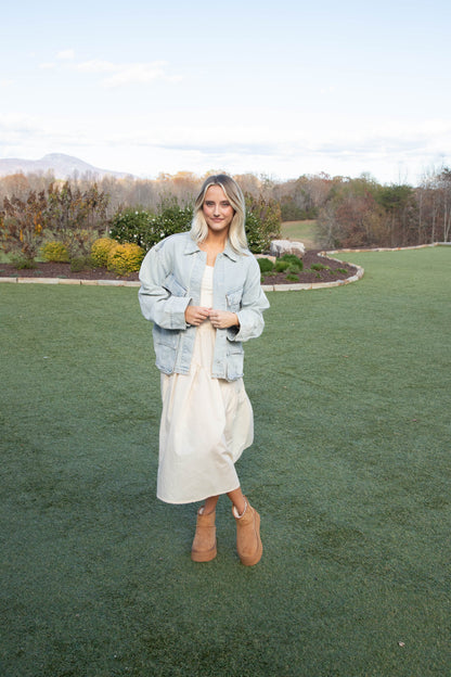  Emory Poplin Midi Skirt, Natural