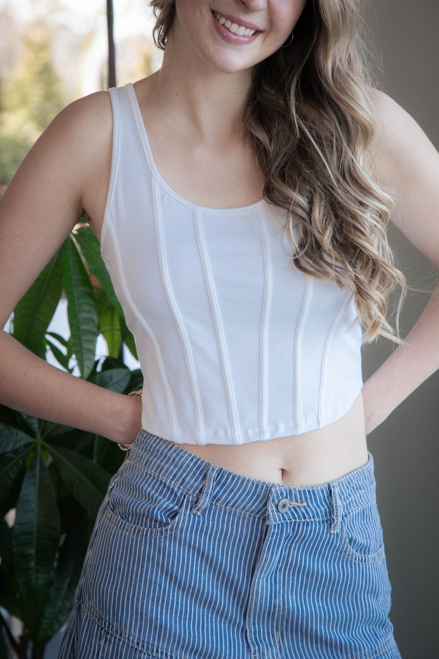  Kaila Line Detail Top, Off White