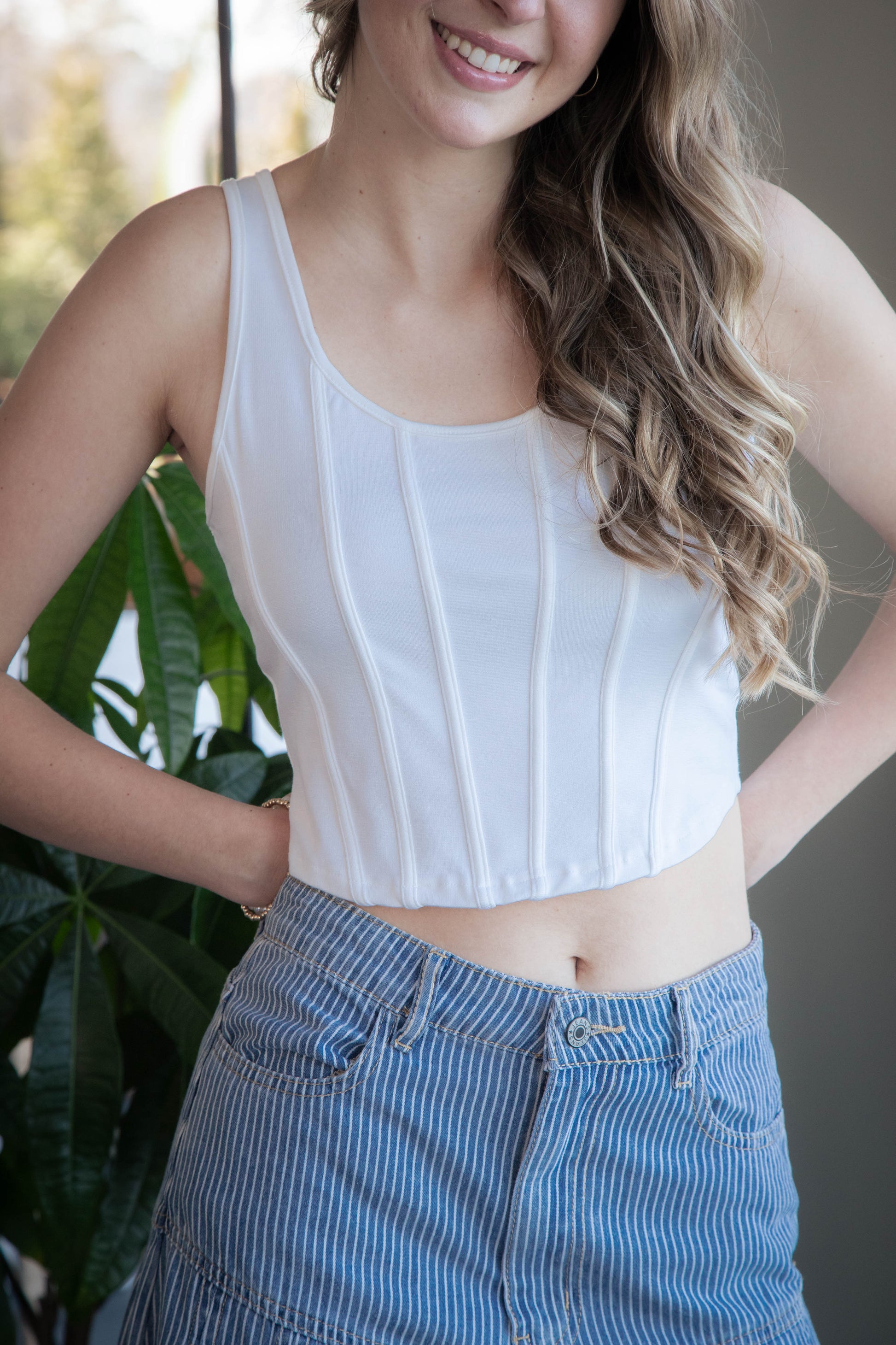  Kaila Line Detail Top, Off White