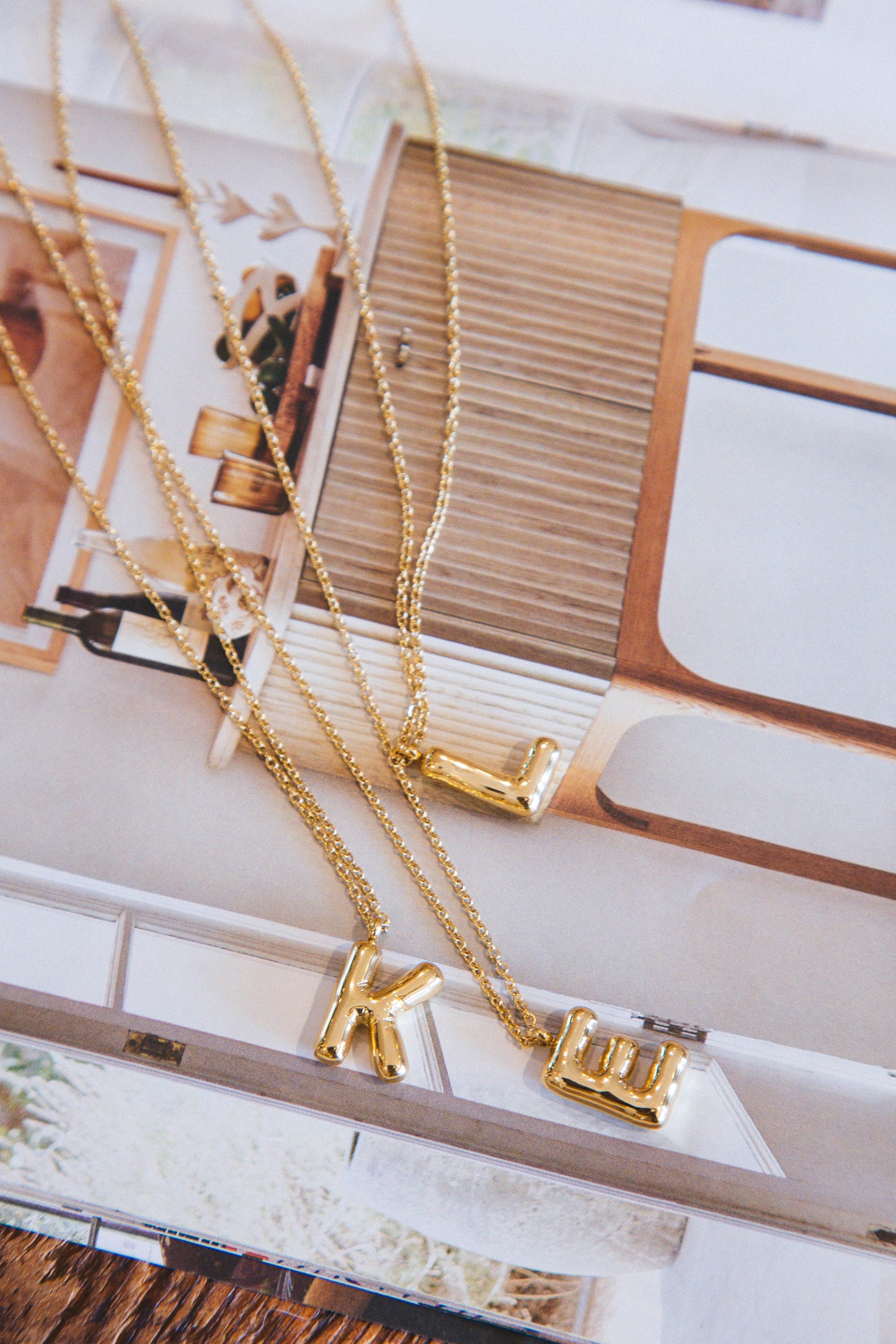  Bubble Shape Initial Necklace, Gold