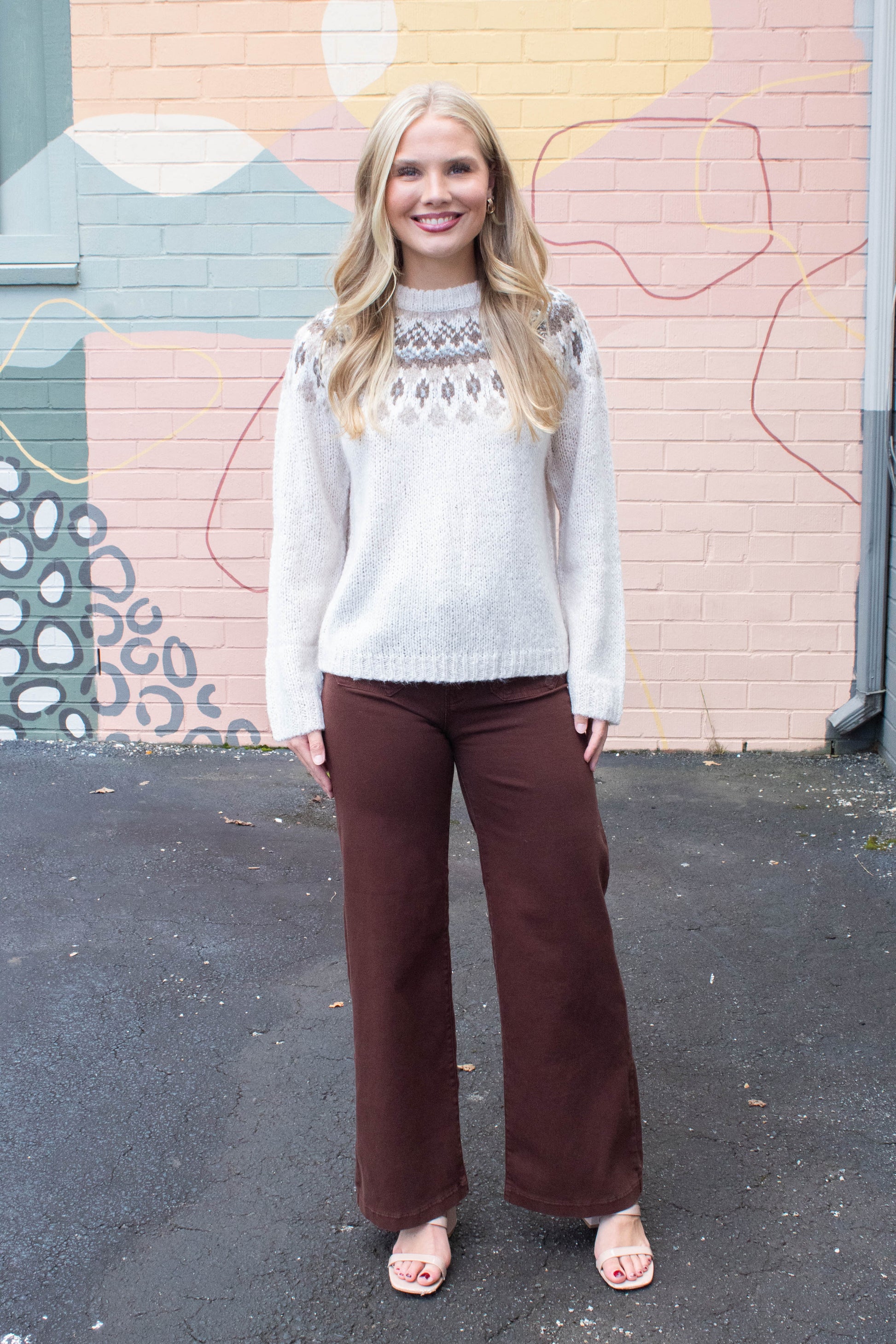  Leah Patch Pocket Wide Leg Jeans, Dark Brown