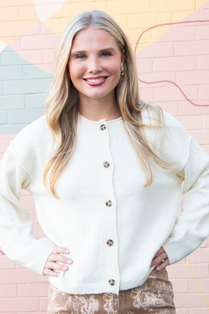  Melina Roll Neck Cardigan, Cream
