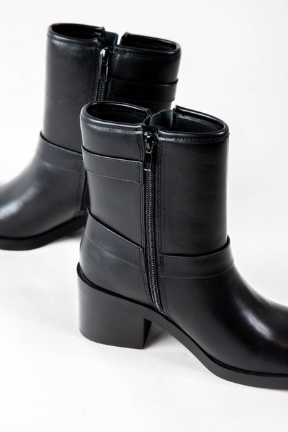  Addax Buckle Detail Moto Boot, Black PU